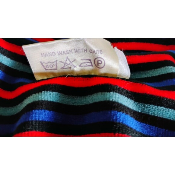 Vtg Velour Shirt Dress, 1970s Multi-color Stripe Trim Belted Zip Front Sz M/L - Picture 9 of 9